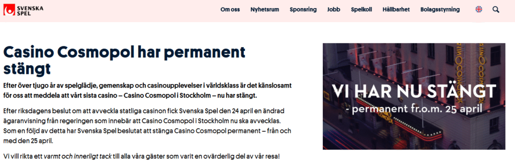 Cosmopol stängt