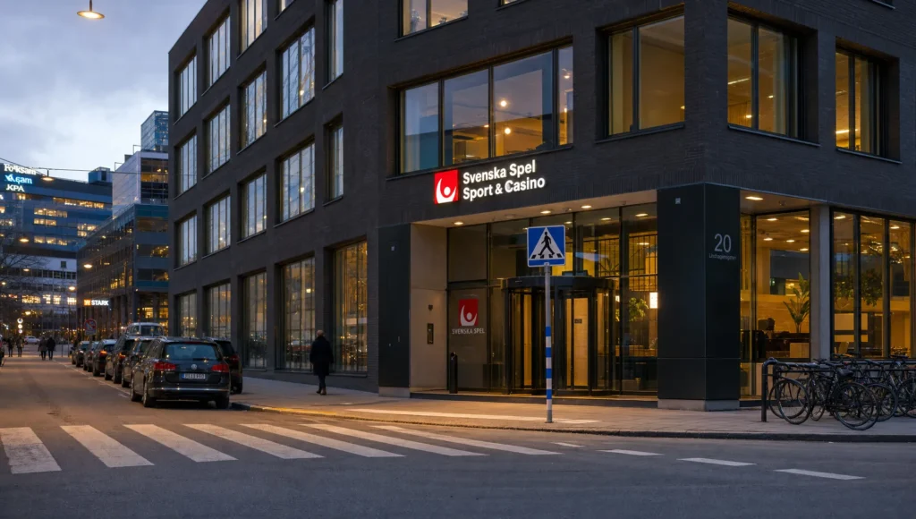 En kontorsbyggnad för ett svenskt casino visar var BankID-verifieringen och licensen hör hemma.