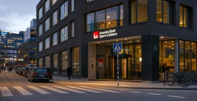 En kontorsbyggnad för ett svenskt casino visar var BankID-verifieringen och licensen hör hemma.