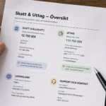 Ett bord med anteckningar visar skatt, uttag och licensuppgifter för ett casino utan svensk licens.