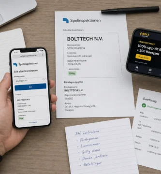 Händer jämför bolagsnamn, anteckningar och casinosidor för att kontrollera licensen.