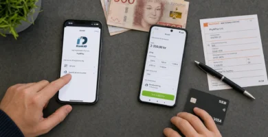 Händer vid ett bord använder BankID, bankkort och en casinokassa för att visa hur PayNPlay och konto skiljer sig.